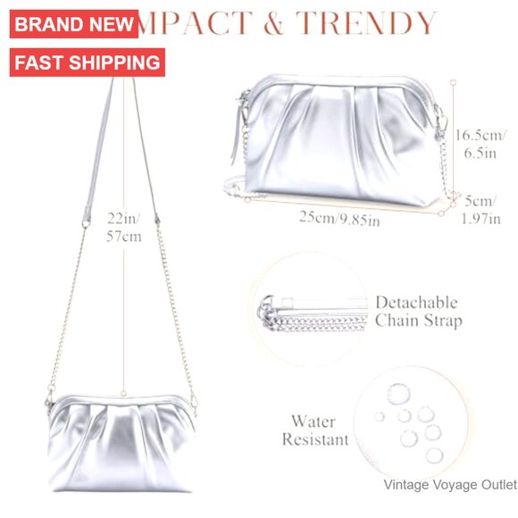 Vegan Leather Clutch with Detachable Strap, Formal Evening Handbag